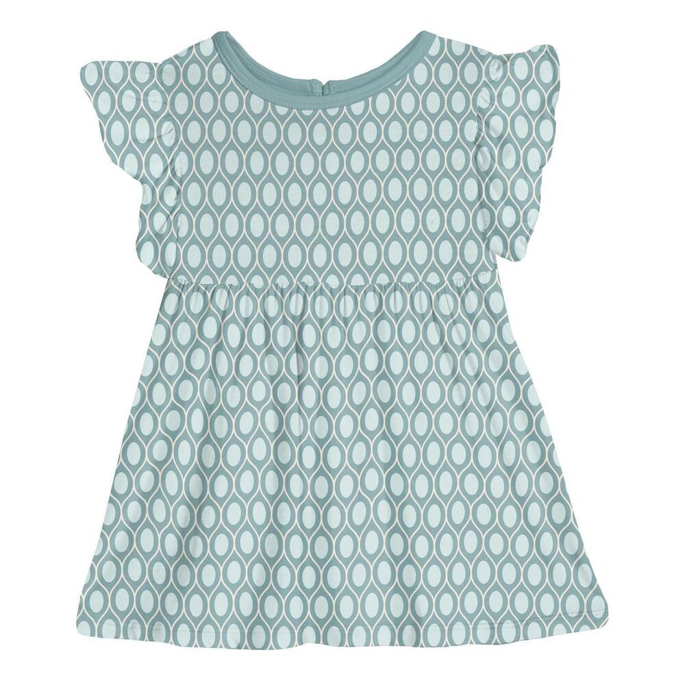 NEW KICKEE girls' short sleeve lola swing dress in jade wavy lattice